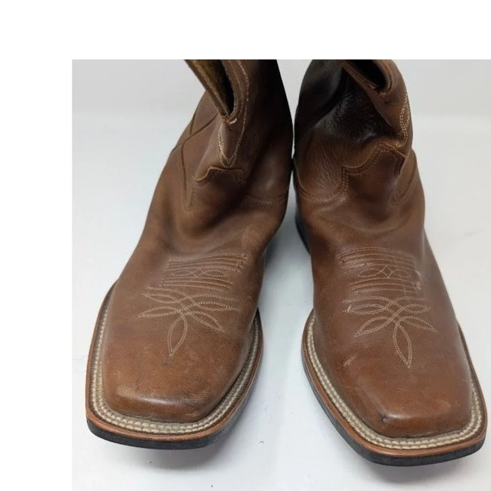 Tony Lama‎ Brown western cowboy boots square toe model 7916 sz 10 EE